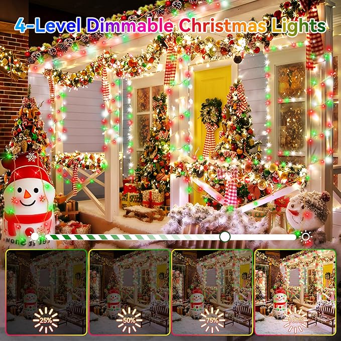Heceltt Christmas Lights Outdoor, 125FT 350 LED String Lights 8 Modes and Timer Memory Function Twinkle Fairy Lights Waterproof Plug in for Xmas Tree Wedding Party Holiday Decor(Red Green and White)