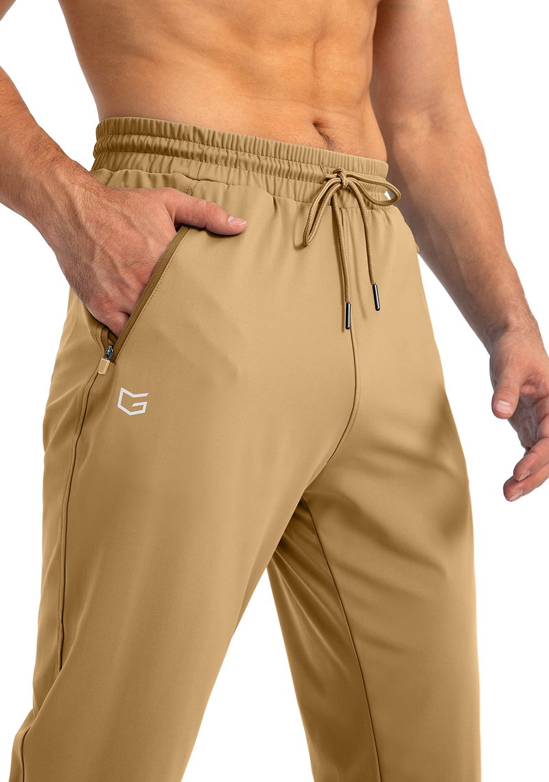 G Gradual Men's Sweatpants with Zipper Pockets Tapered Joggers for Men Athletic Pants for Workout, Jogging, Running (Dark Khaki, Large)