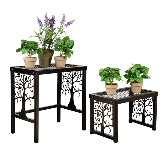 Evergreen Garden Nesting Plant Stands Indoor/Outdoor, Metal Plant Stand for Patio, Porch, Garden, Corner Plant Stands for Indoor Plants (Tree of Life, Set of 2)