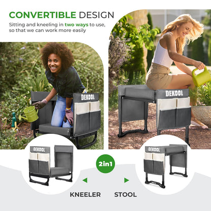 Dekool Garden Kneeler and Seat with Upgraded Wide & 3" Thick Kneeling Pad, Heavy Duty Garden Stool with 2 Large Tool Bags, Portable Bench for Planting, Weeding, Gardening Gifts for Women, Men, Seniors
