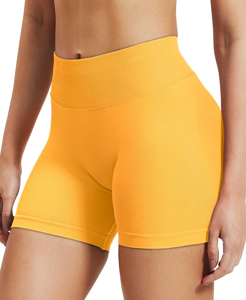 VOYJOY Women Workout Impact Shorts 2.5"/ 3.6"/ 4.5"/ 6" Scrunch Butt Lifting Gym Seamless Booty Biker Shorts Cream Yellow