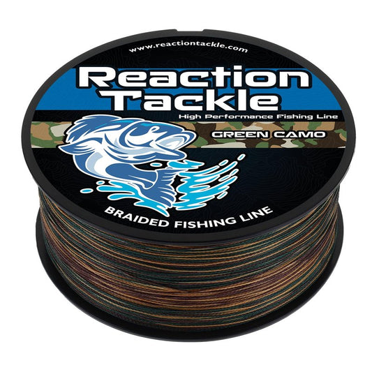 Reaction Tackle Braided Fishing Line - Pro Grade Power Performance for Saltwater or Freshwater Fish - Colored Fishing Line Braid for Extra Visibility - Green Camouflage 40 Lb (500 Yards)