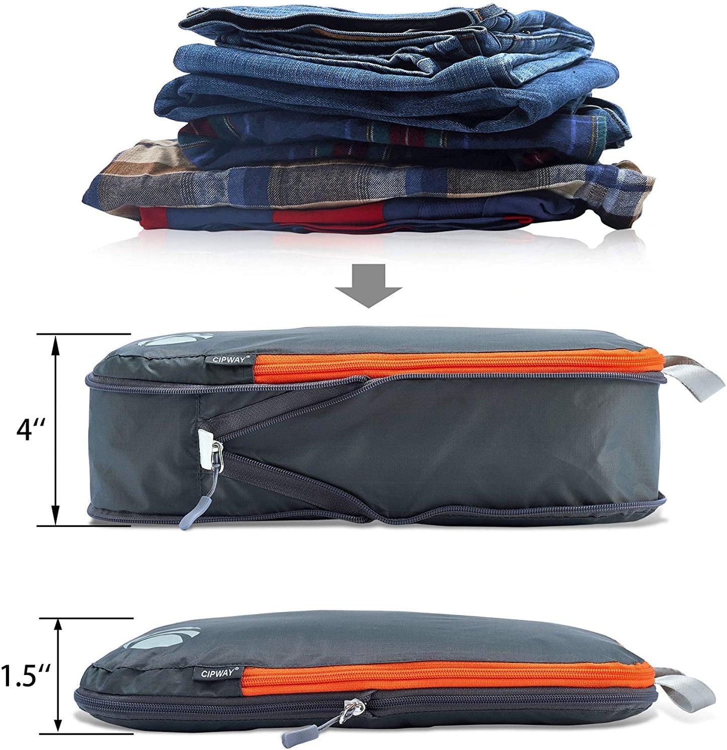 Cipway Compression Packing Cubes, 3 Set Compressible Packing Cubes Travel Organizer, Expandable Travel Essentials for Carry-On Luggage, Suitcase & Backpack (Grey)