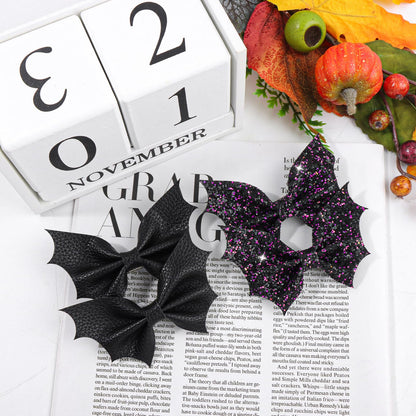 ONENINEDREAM Black Bat Hair Bow Clips, 2 Pcs PU Leather & Glitter Halloween Hair Clips with Alligator Clips, Baby Girl Toddler Halloween Bat Hair Clip, Infant Cosplay Costume Hair Accessories