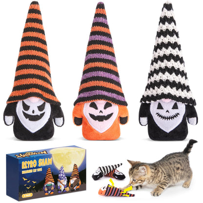 Retro Shaw Cat Toys, Halloween Gnomes 3Pcs, Crinkle Sound Catnip Toys for Indoor Cats Kitten, Interactive Cat Nip Chew Kitty Kicker Toy for All Breeds
