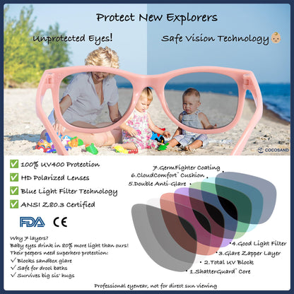 COCOSAND Baby Sunglasses with Strap Polarized Flexible Frame for Toddler Infant Newborn Girls Boys Age 0-24 Months, Bright Pink with Pink Lens