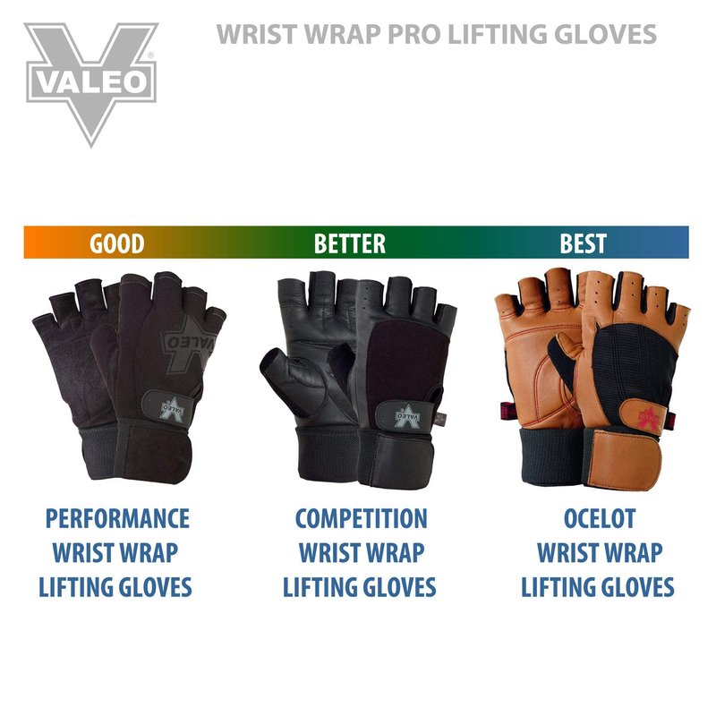 Valeo Industrial V335-WS Pro-Material Handling/Competition Fingerless Lifting Gloves with Wrist Strap, VA5150, Pair, Black, XL