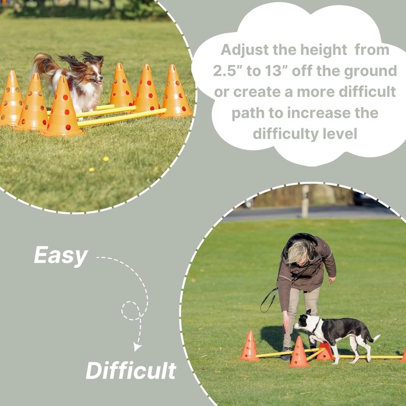 Dog Agility Hurdle Cone Set - Height Adjustable Jump Training Equipment for All Skill Levels | 6 Cones, 3 Rods