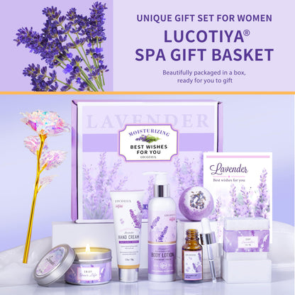 Lavender Spa Bath and Body Gift Set - Relaxing Self Care Baskets for Women - Birthday Gifts for Her, Sister, Mom, Wife