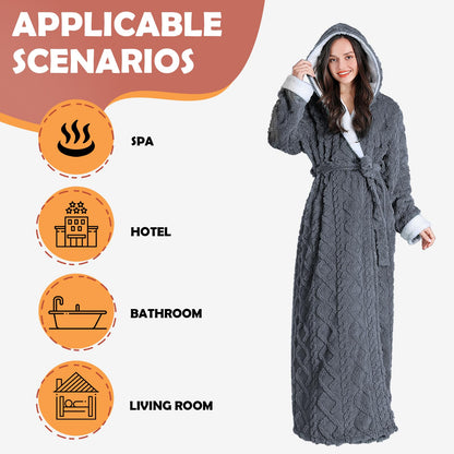 Oksun Womens Long Dressing Gown Robe Full Length Ladies Fluffy Plus Size Fleece Hooded Winter Warm Bathrobe (Grey,XL)