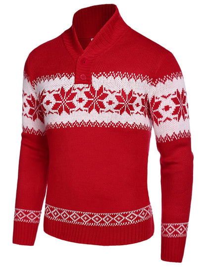 COOFANDY Mens Ugly Christmas Sweater V-Neck Pullover Casual Fair Isle Sweater Red L