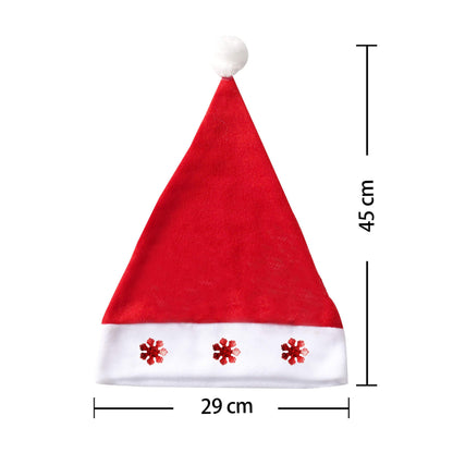 Kiddokids 12 Fancy Christmas Santa Hats with 12 Jingle Bell Necklaces Bulk for Christmas Party Favor Photo Booth; One Size Fits All.