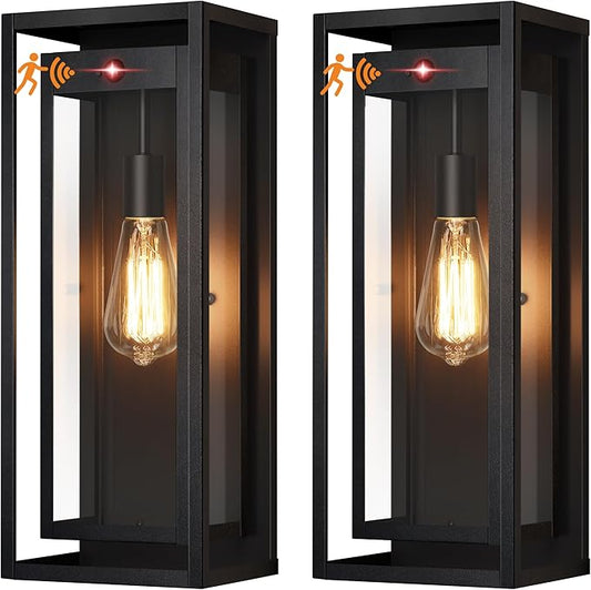 19" Motion Sensor Outdoor Wall Lights, 2 Pack Large Dusk to Dawn Outdoor Lights, 2 Lighting Modes Waterproof Anti-Rust Wall Sconces, Exterior Lighting Fixtures for Front Door, Porch, Garage