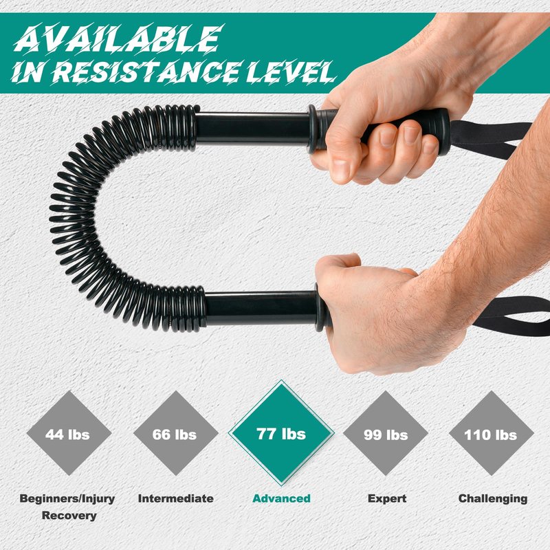 Power Twister Bar (77LB) – Arm & Forearm Workout Equipment for Men & Women, Heavy Duty Spring Steel Wrist & Chest Strengthener with Non-Slip Handles, Home Gym Fitness Tool