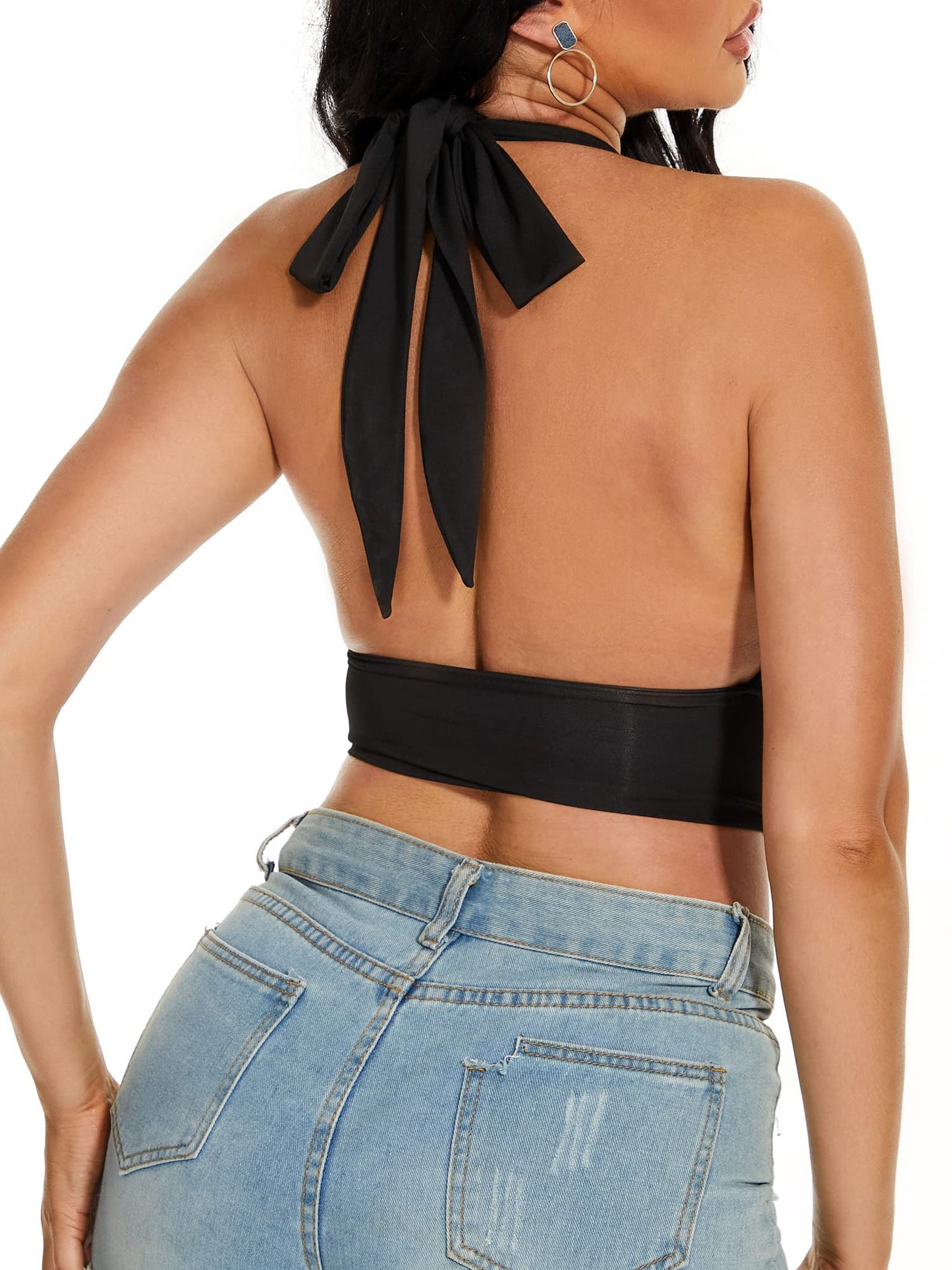 Ovokcina Women Halloween Skeleton Gothic Halter Crop Top Oc4-21-XS