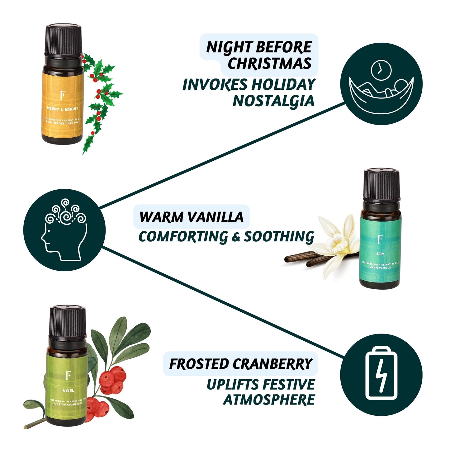 Folkulture Christmas Essential Oils for Diffuser | Set of 6 Essential Oils Set for Home | Peppermint, Candy, Apple Tart, Cranberry, Vanilla (Christmas Magic) | Aromatherapy Xmas Gift