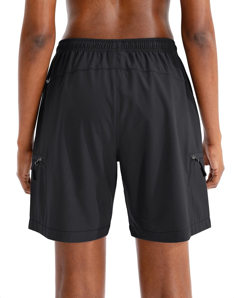 SANTINY Women's 5''/ 7''/9'' Hiking Cargo Shorts Quick Dry Lightweight Summer Shorts for Women Athletic Golf Zipper Pockets(Black_L)
