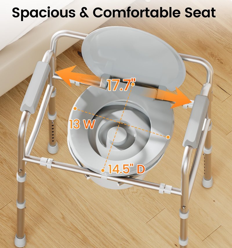 soundfuse 3 in 1 Bedside Commode Toilet for Seniors, Sturdy Dual-Crossbar