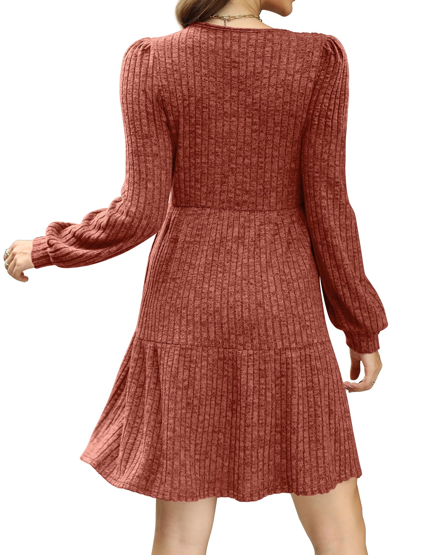 SAMPEEL Womens Fall Dresses 2025 Long Sleeve Halloween Wedding Guest Sweater Dress Burnt Orange L