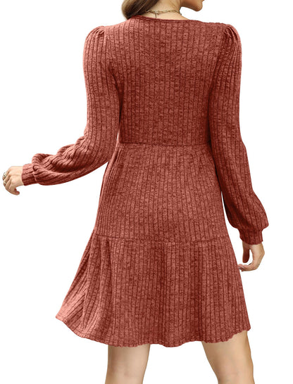SAMPEEL Womens Fall Dresses 2025 Long Sleeve Halloween Wedding Guest Sweater Dress Burnt Orange L