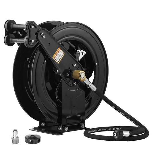 JOEJET Auto-Retractable Pressure Washer Hose Reel, 50FT x 3/8" Heavy Duty Steel Power Washer Hose Reel Dual Arm, 4000 PSI