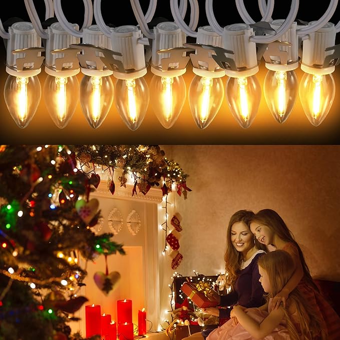 Meonum Accessory Cord with 10 LED Bulb, C7 Christmas Village Light Cord with Two Spare Fuse, Blow Mold String Lights with Switch, Xmas Decoration for Xmas Village Houses Salt Lamp