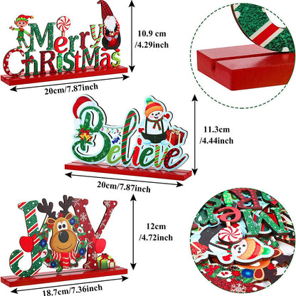 Blulu 3 Pcs Christmas Decorations Indoor Centerpieces for Tables Tabletop Wooden Sign Snowman Farmhouse Centerpieces for Christmas Xmas Holiday Party Indoor Decor(Red)
