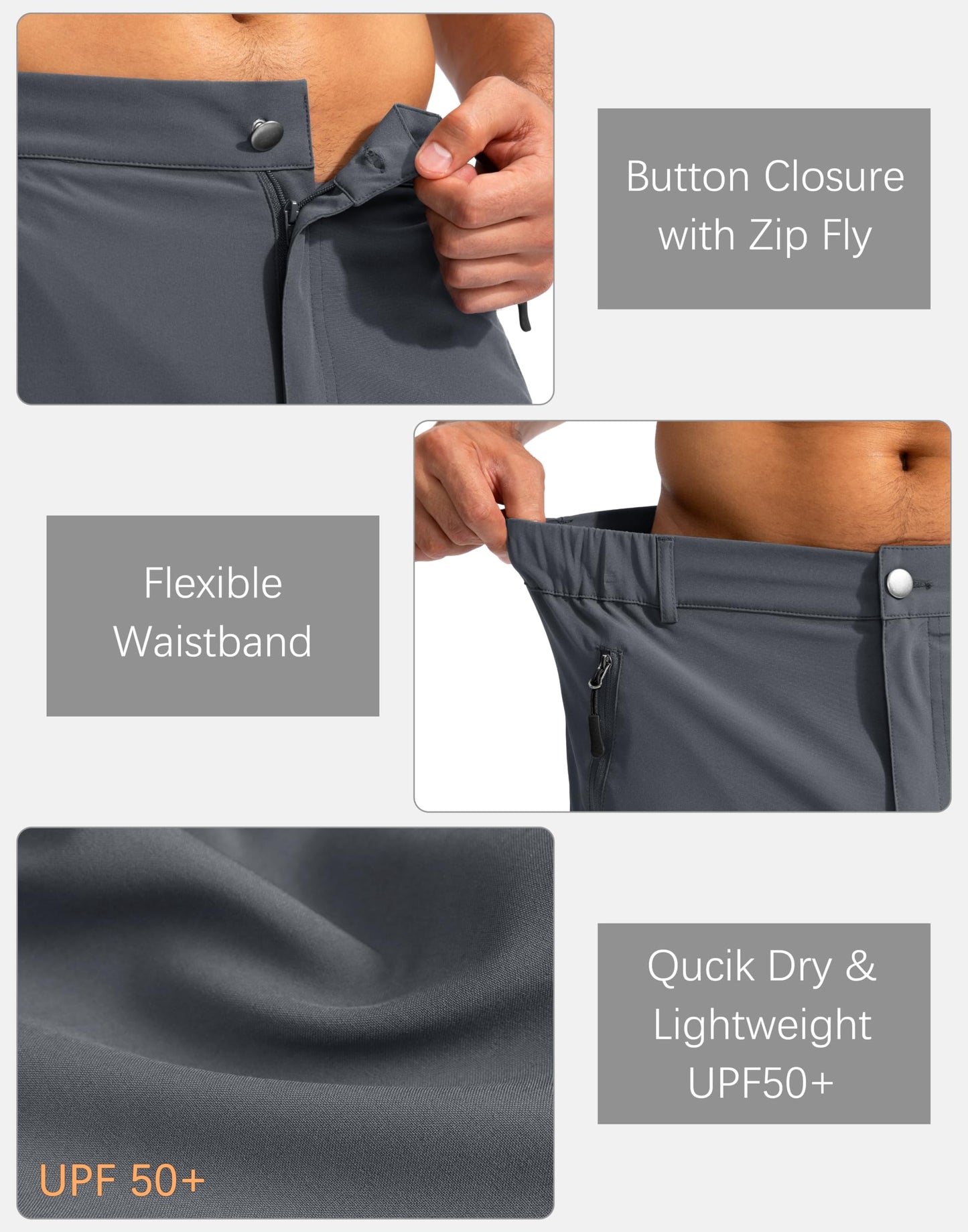 Pudolla Men's Hiking Cargo Shorts 9" Lightweight Outdoor Work Shorts for Men Travel Golf Camping Casual with 5 Zipper Pockets(Deep Grey XX-Large)