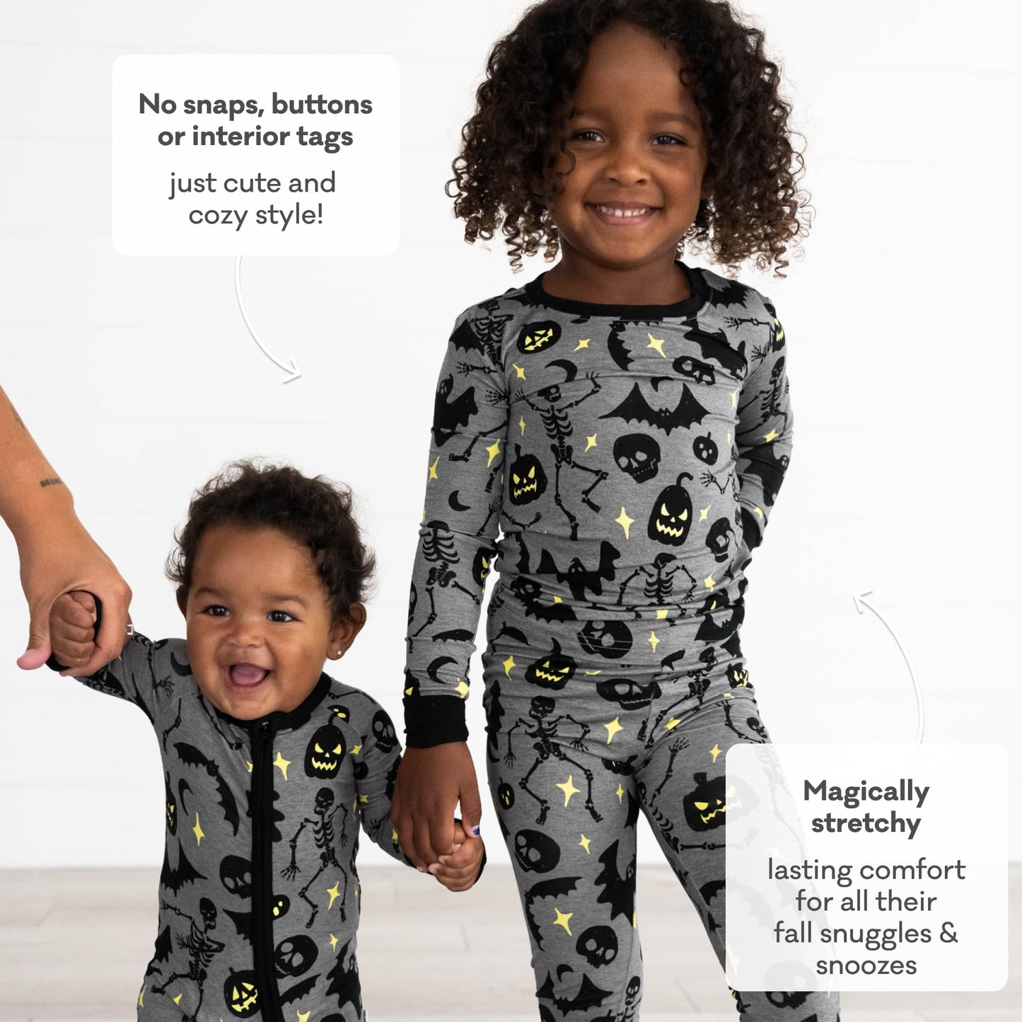 Little Sleepies Two-Piece Halloween Pajamas Set for Boys & Girls, Viscose from Bamboo Toddler Pajamas, Family Matching PJs, Glowing Ghouls, 9-10