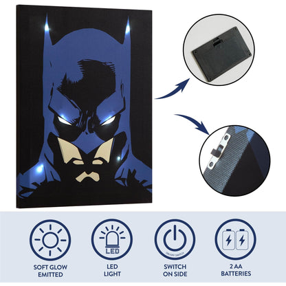Idea Nuova Batman LED Wall Art,11.5"x15.75" Children's Hanging Décor, Light-Up Artwork for Kids' Rooms