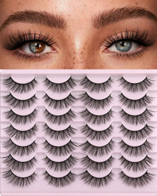 False Eyelashes 14mm Faux 3D Mink Lashes Natural Look Cat Eye Wispy Lashes Pack by Kiromiro, 14 Pairs