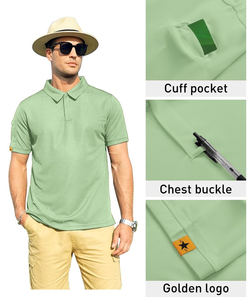 ZITY Mens Polo Shirt Short Sleeve Sports Tactical T-Shirt Athletic Golf Polos Daily Casual Stylish Collared Shirts for Men Ash Green X-Large