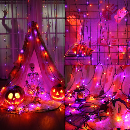 Brizled Purple & Orange Halloween Lights, 95.14ft 240 LED Halloween String Lights Connectable with Timer, 8 Modes Outdoor Orange Light, Plugin Mini Light Waterproof for Outside Spooky Decoration