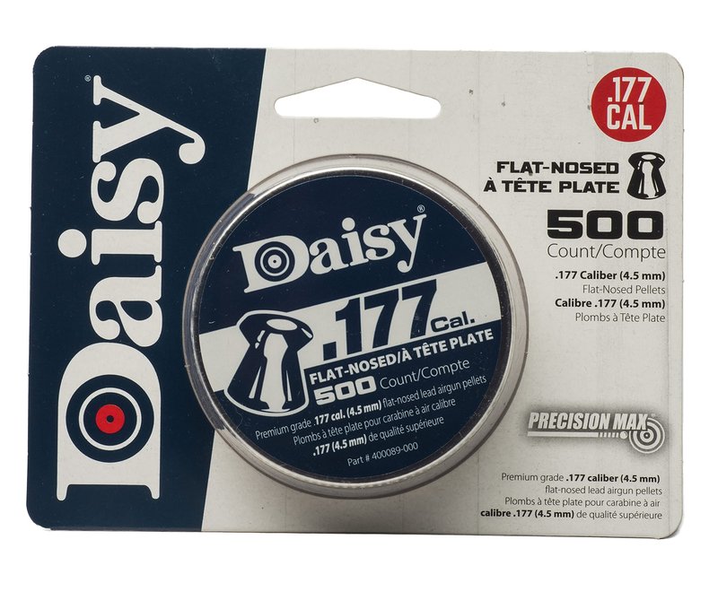 Daisy, Precision Max .177 Cal, 7.8 Grains, Wadcutter, 500ct, Flat-Nose Pellets, Flip Top Box, Belt Clip Design, .177 Caliber, 987597-406