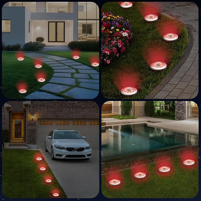 INCX Halloween Solar Lights Outdoor,12 Pack Solar Pathway Lights with Auto On/Off，Waterproof & Anti-Rust Landscape Lighting for Garden, Yard, Patio, Deck - Halloween Decorations,Red