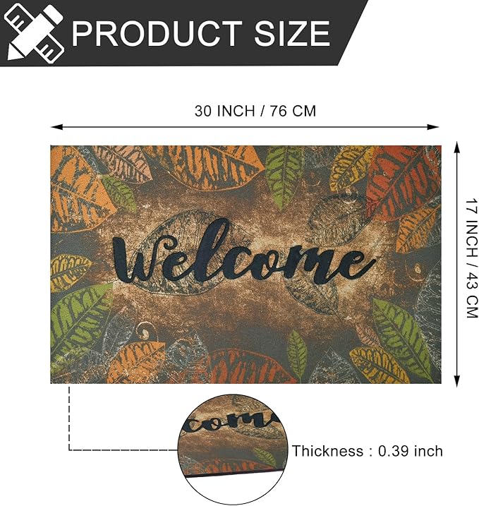 CHICHIC Door Mat Welcome Mat 17x 30 Inch Front Door Mat Outdoors for Home Entrance Outdoors Mat for Outside Entry Way Doormat Entry Rugs, Heavy Duty Non Slip Rubber Back Low Profile, Retro Leaves