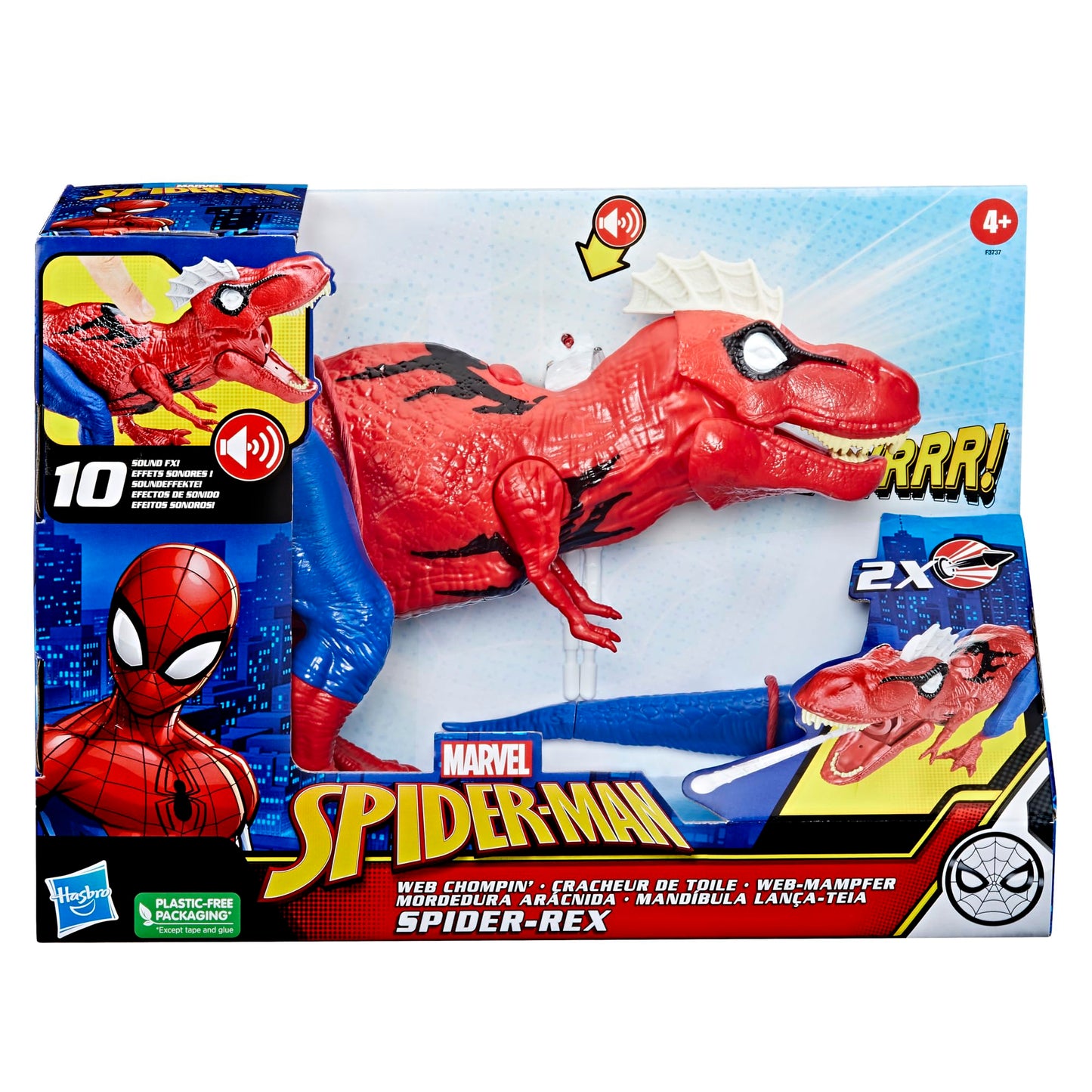 Spider-Man Marvel Web Chompin' Spider-Rex 16-Inch Action Figure with Sounds and Dino Blast Action, Superhero Toys for Kids Ages 4 and Up