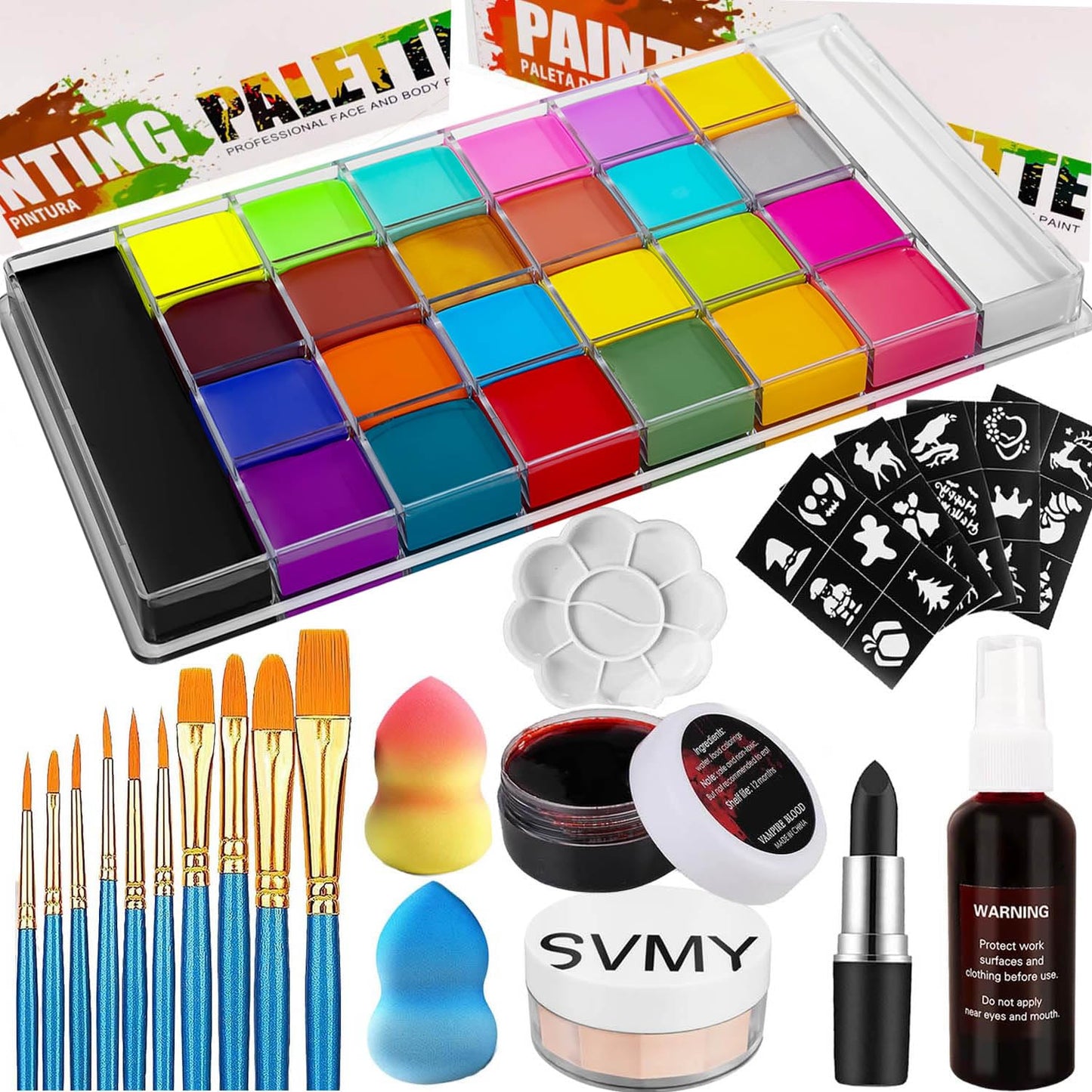 UNIFULL 26 Colors Professional Face Body Paint Kit, Oil Face & Body Paint Kit for Halloween,including 26 Colors Face Paint/Paint Stick/ Brushes/ Special Effects Sticker for Halloween/Fake Blood