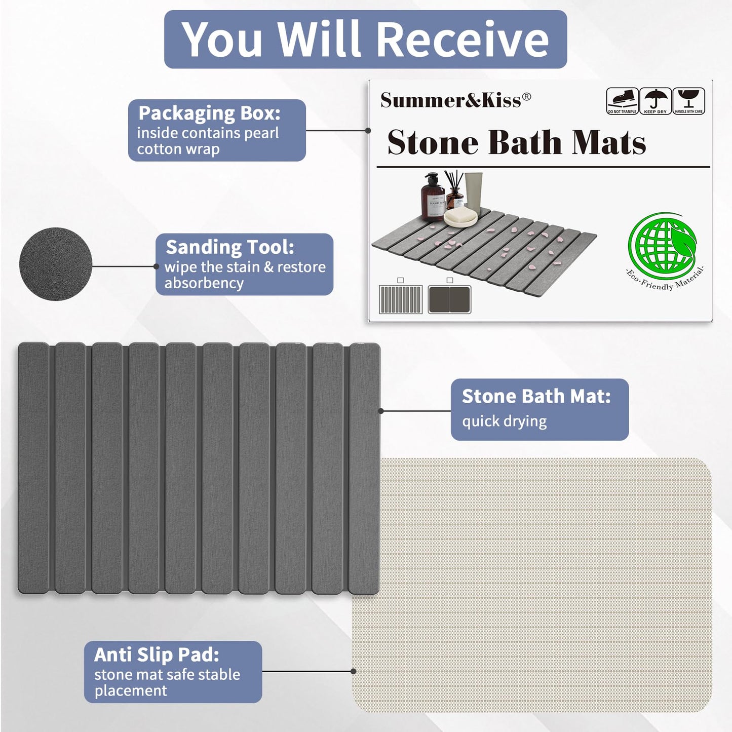 Foldable Stone Bath Mat, Quick Dry Stone Drying Mats for Bathroom, Super Absorbent Bath Stone Mat, Non Slip, Large Diatomaceous Earth Dish Drying Mats for Kitchen Counter 23.5 x 15.4in, Dark Gray