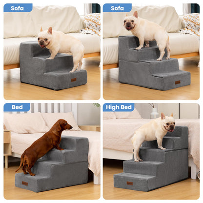 Dog Stairs for Small Dogs & Cats, 3-Step Non-Slip Pet Steps for Couch Sofa and Chair, Grey, 13.6" H