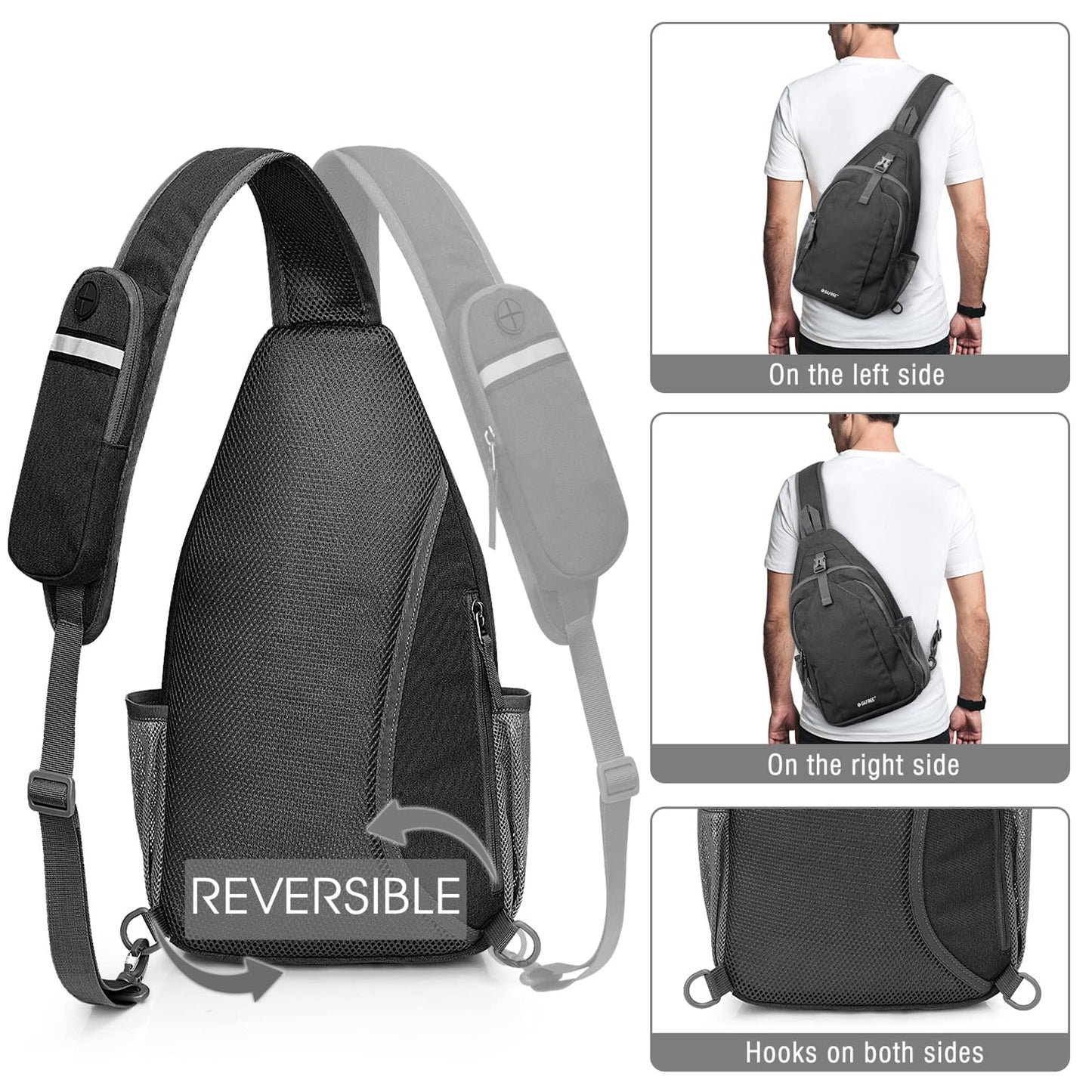 G4Free Sling Bag Rucksack, Diebstahlschutz, Brusttasche, Umhängetasche, Crossbody, Fitnessstudio, Tagesrucksack mit Kopfhörerloch für Outdoor, Radfahren, Reisen, Wandern, Herren und Damen