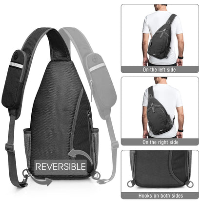 G4Free Sling Bag Rucksack, Diebstahlschutz, Brusttasche, Umhängetasche, Crossbody, Fitnessstudio, Tagesrucksack mit Kopfhörerloch für Outdoor, Radfahren, Reisen, Wandern, Herren und Damen