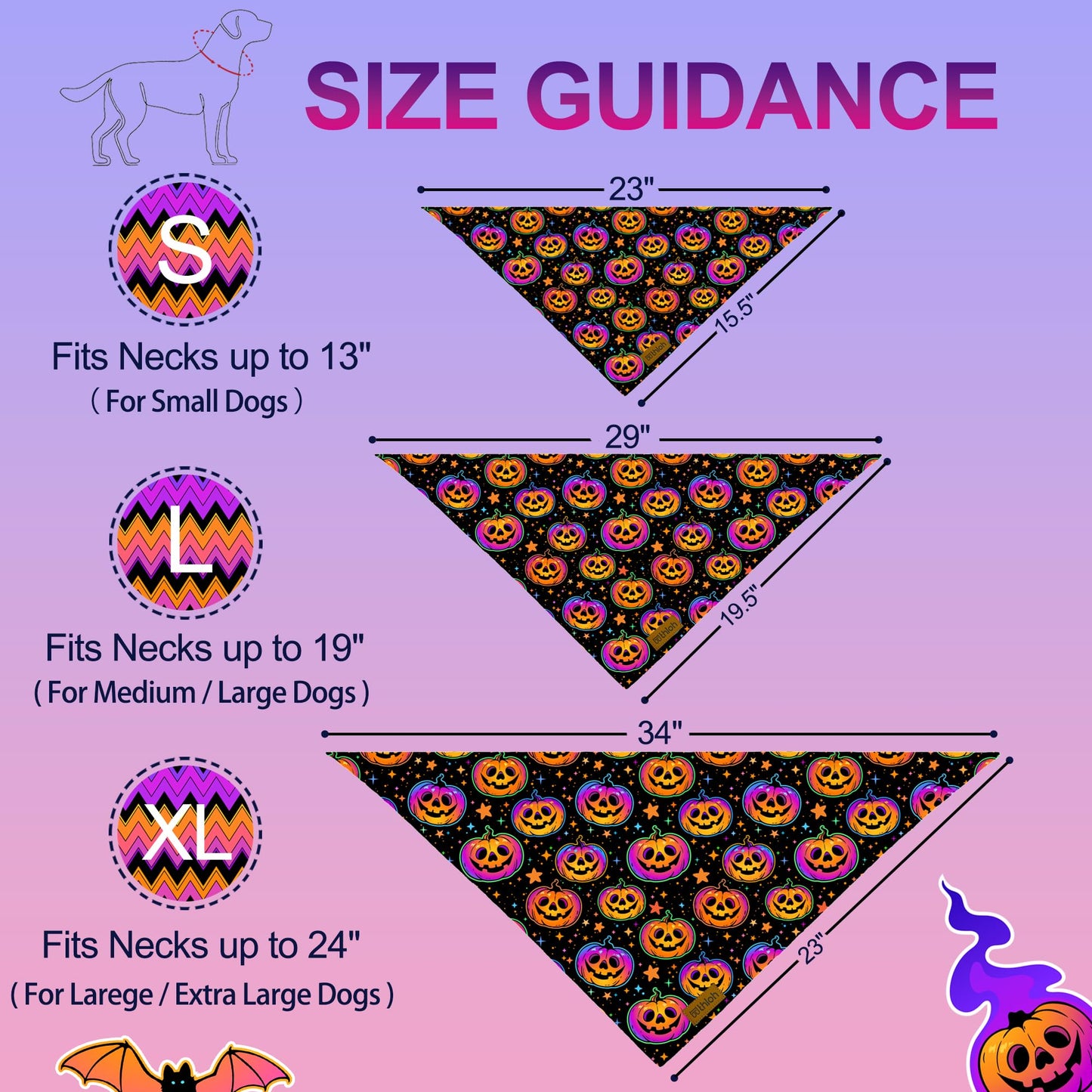 THLOH Halloween Dog Bandanas - 2 Pack Reversible Pumpkin and Bat Pet Scarf for Boys and Girls | Fall Dog Bibs | Premium Durable Fabric | Holiday Dog Bandana for Medium and Large Dogs (Large)