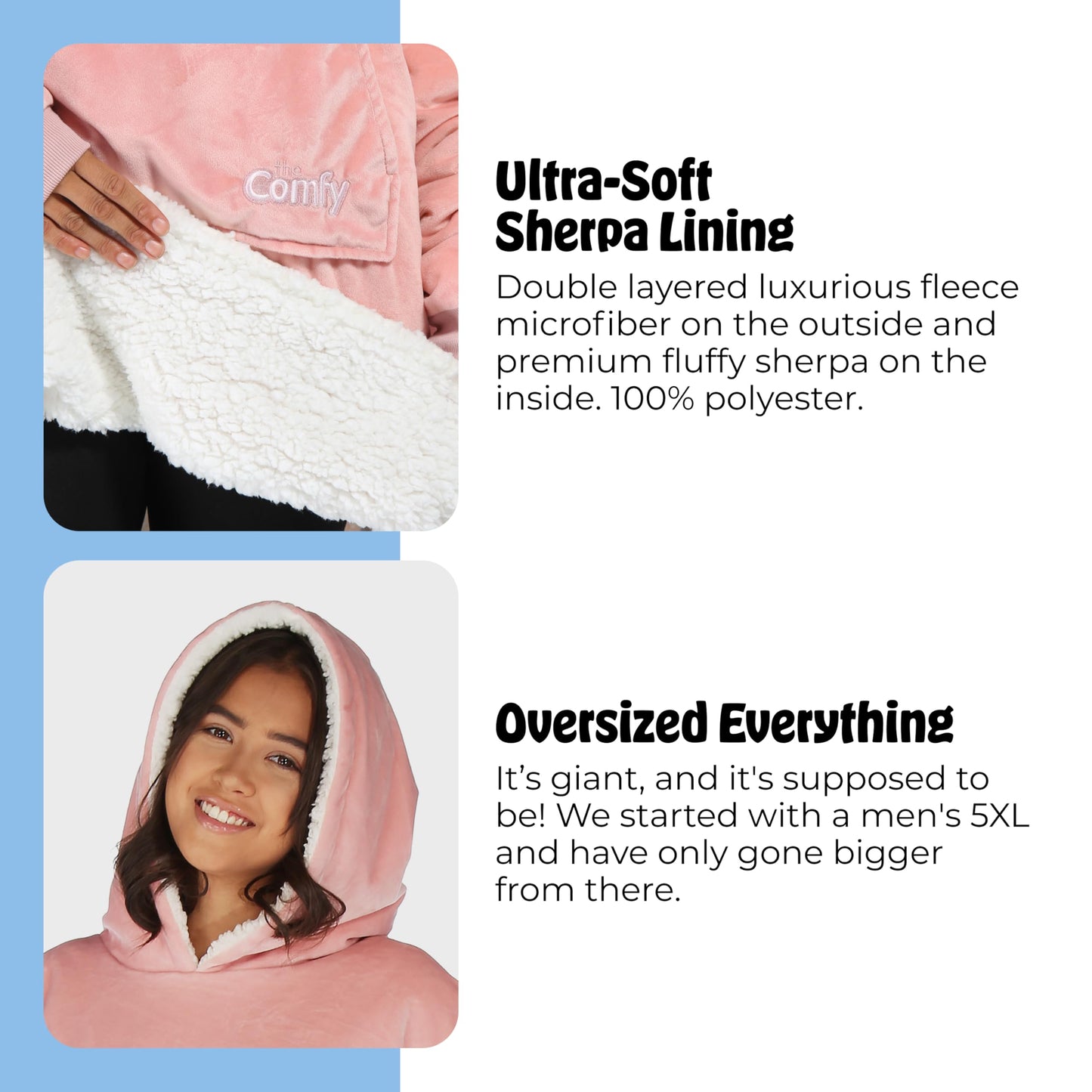 THE COMFY Original | Sherpa Lined Microfiber Fleece Wearable Blanket, Oversized Design with Hood and Pocket, From Shark Tank, for Women & Men, Warm and Cozy Gifts