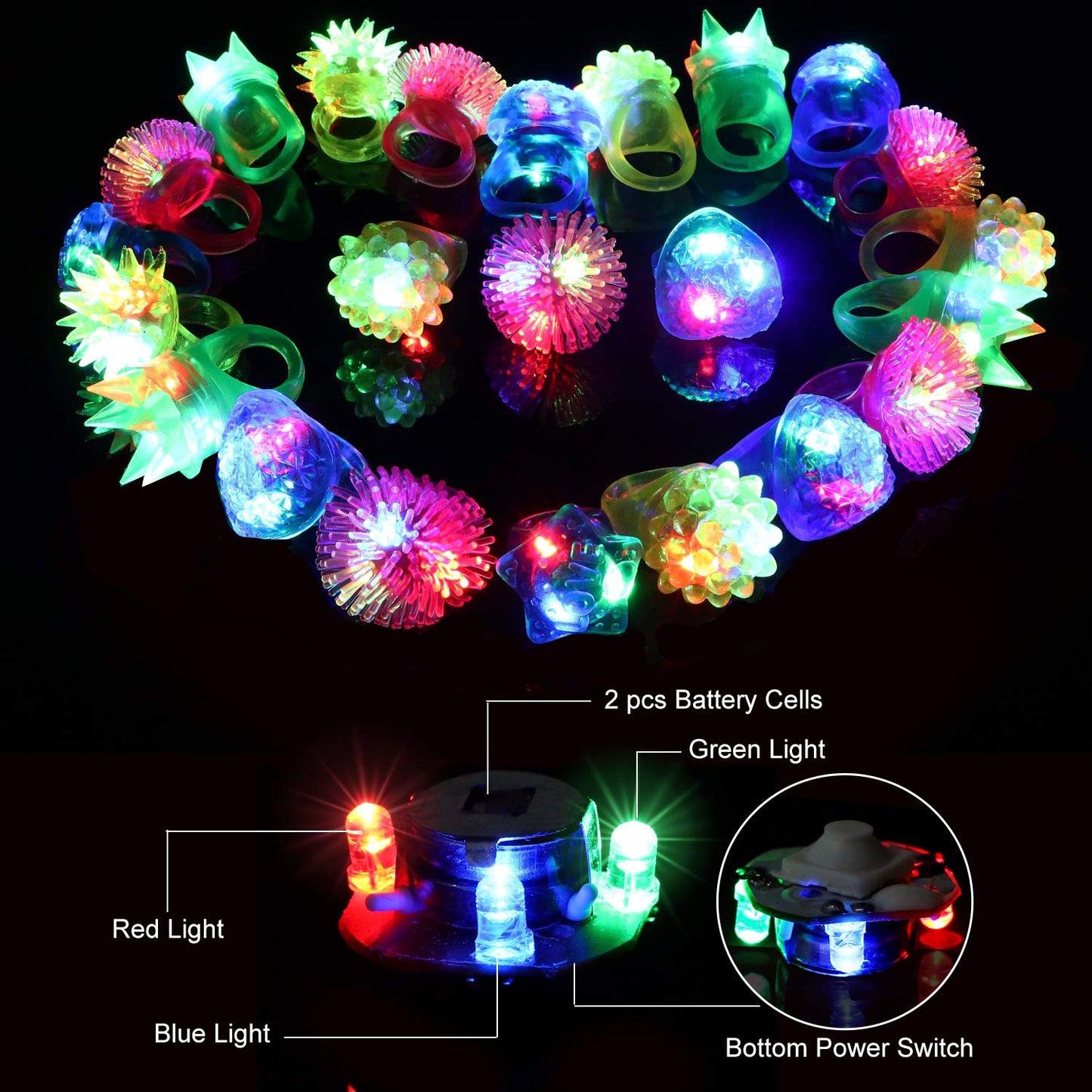 36 Pack LED Glow Rings Halloween Party Favors for Kids, Flashing Rings Glow in Dark Party Supplies, LED Light Up Ring, Goody Bags Stuffers