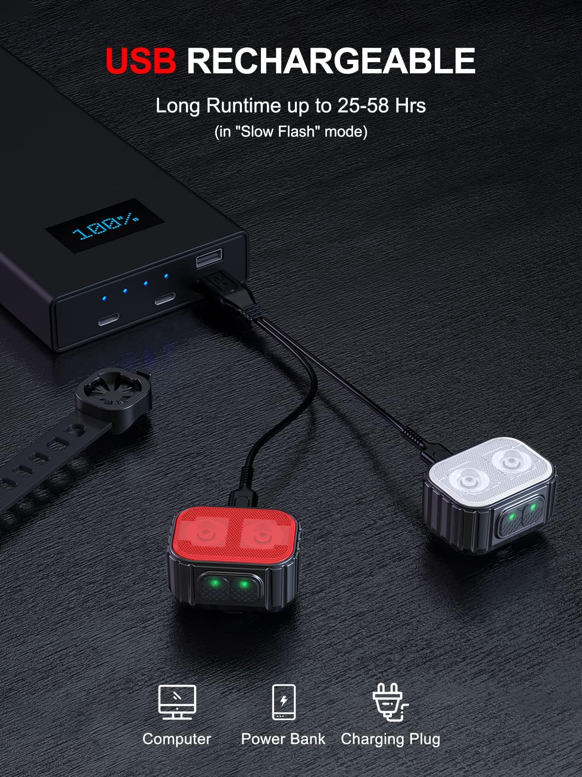 Bike Lights, Rechargeable Bicycle Lights Set Super Bright 8+12 Modes, IPX6 Waterproof Bike Lights for Night Riding/Cycling Safety, Front and Back Taillight Reflectors, 58 Hrs Long Battery Life