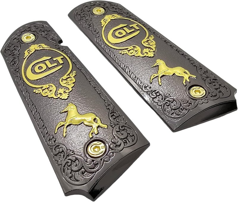 COLT 1911 Tactical Grip - Full-Size Black & Gold Pistol Handle