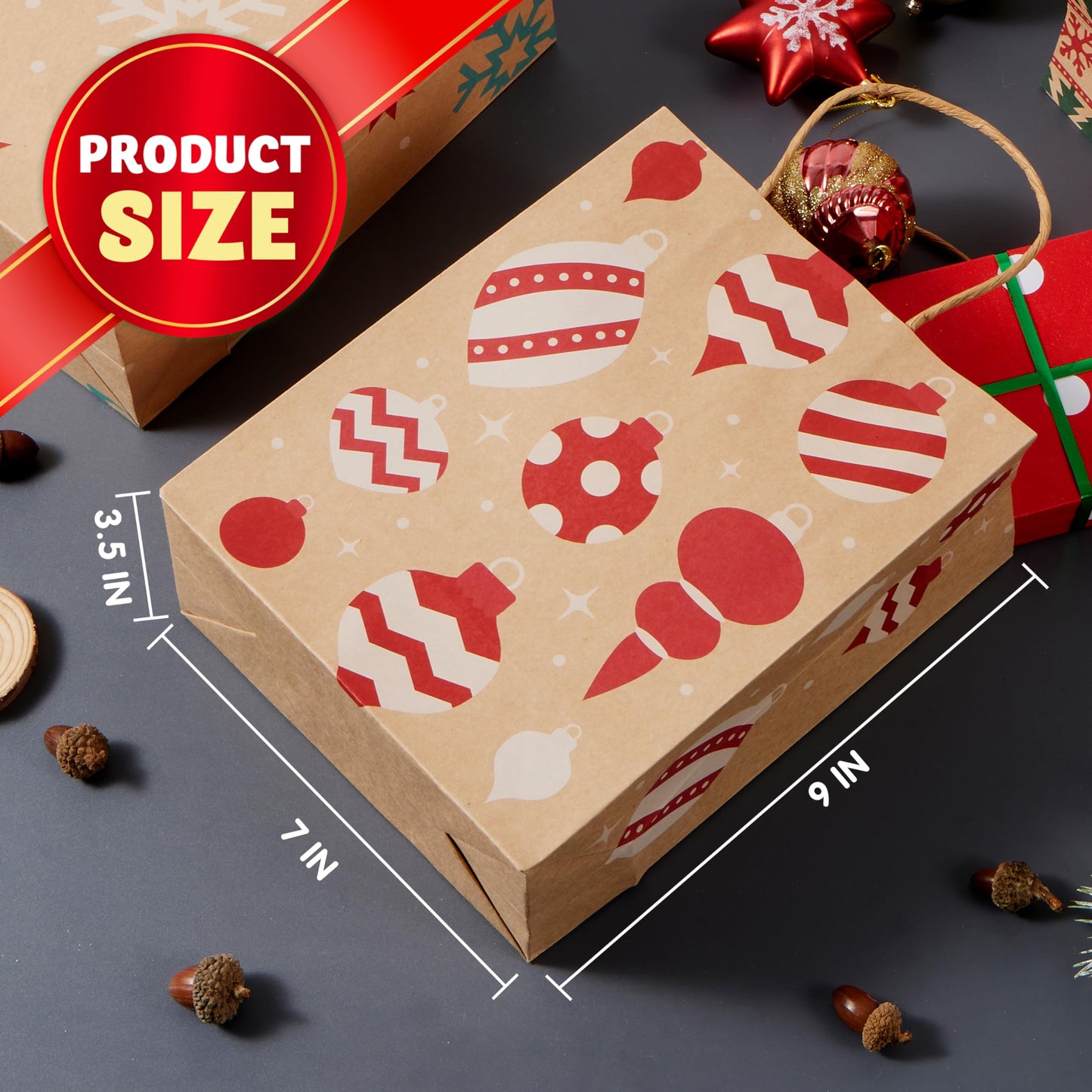 JOYIN 48 PCS Christmas Kraft Gift Bags 7" x 9" x 3.5" for Gifts Party Supplies Decor, Xmas Goody Treat Candy Bags for Holiday Wedding Gift Decor Classrooms and Party Favors Presents Wrapping