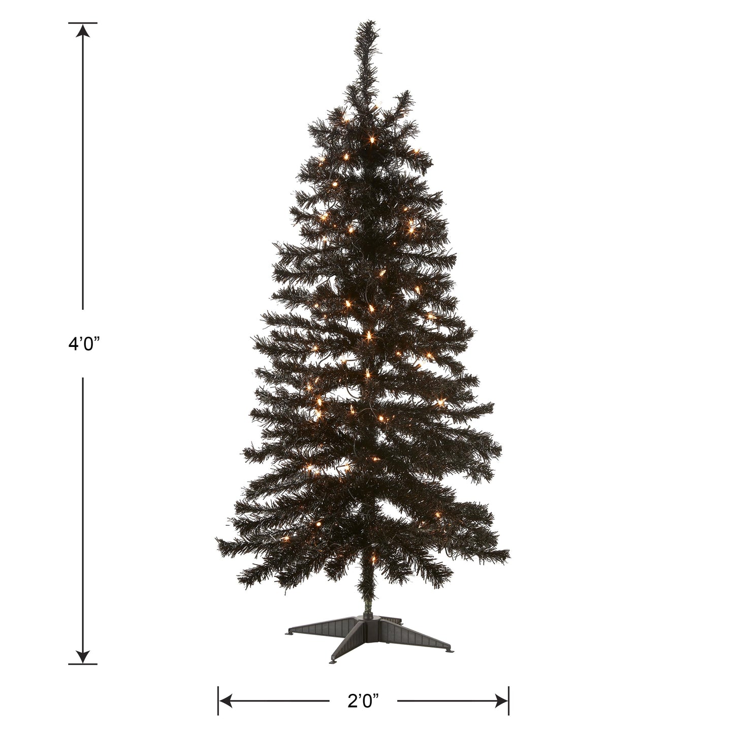 National Tree Company Pre-Lit Artificial Christmas Tree, Black Tinsel, White Lights, Includes Stand, 4 feet