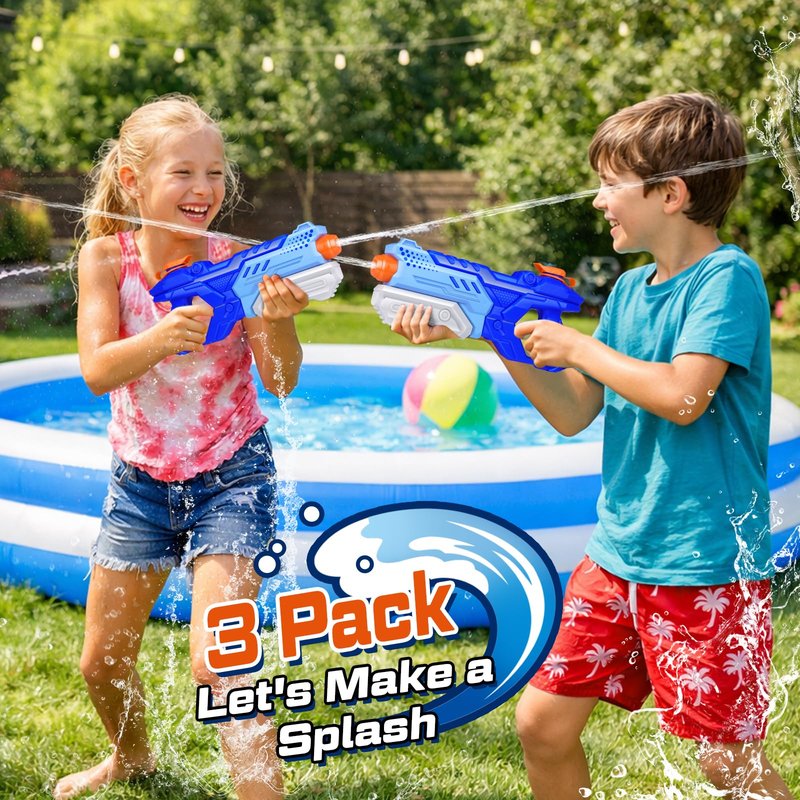 Quanquer 3 Pack Water Guns for Kids Adults - 600CC Squirt Water Toy Gun Super Blaster Soaker Long Range High Capacity Summer Swimming Beach Outdoor Water Fighting Play Pool Toys for Boys Girls (Blue)